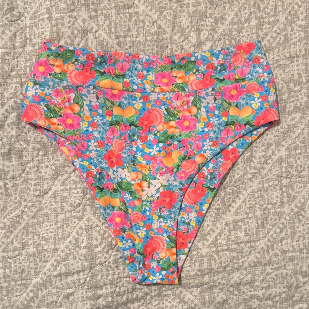 Kulani Kinis Mermaid Garden Vibrant Floral High-Waist Bikini Bottoms size S